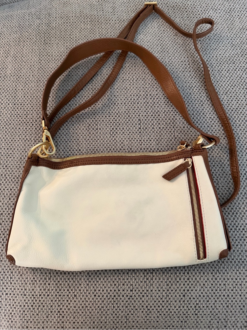 Hammitt Kyle small Two-Tone White and Brown Leather Crossbody with Gold Studs - Picture 2 of 6